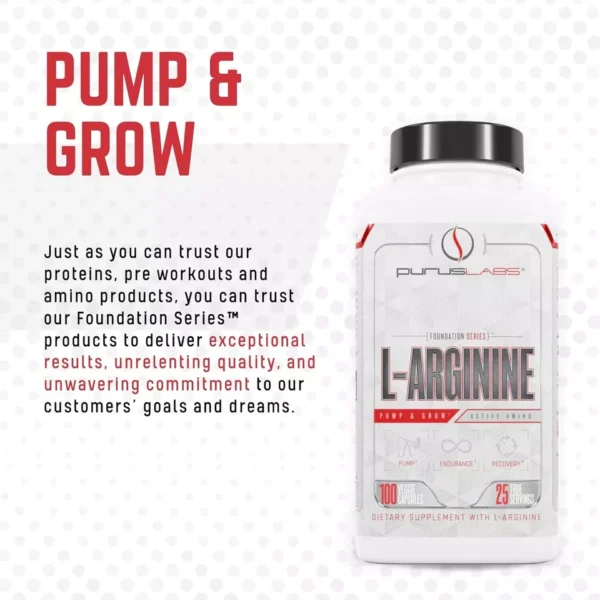 Purus Labs L-Arginine Pump & Grow 100 Capsules Active Amino - Image 3